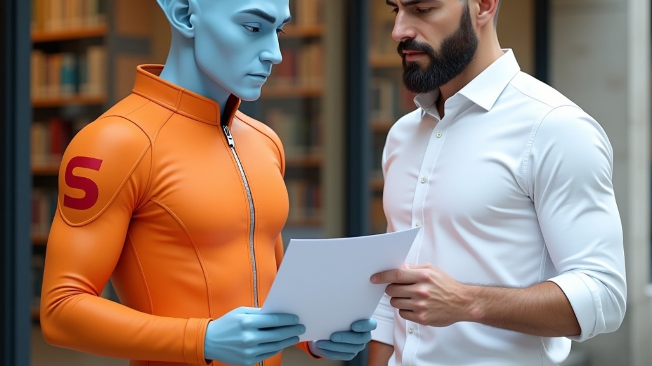 shalzed and simon looking at the megillah outside the library
