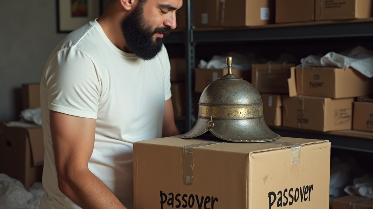 Simon getting ready for Passover with a conquistador helmet
